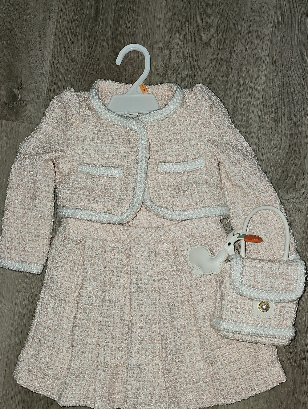 Toddler Girls Pink Tweed Dress & Cropped Jacket Set